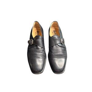 Vintage Vito Rufolo Men's Black Leather Imperial Loafers Cap Toe Monk Strap 10